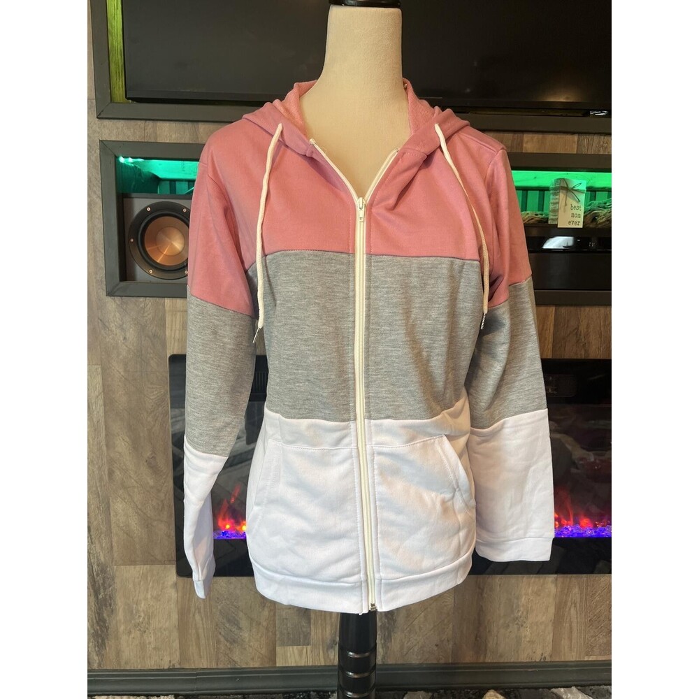 Color Block Zip-Up Hoodie Jacket - Size Large